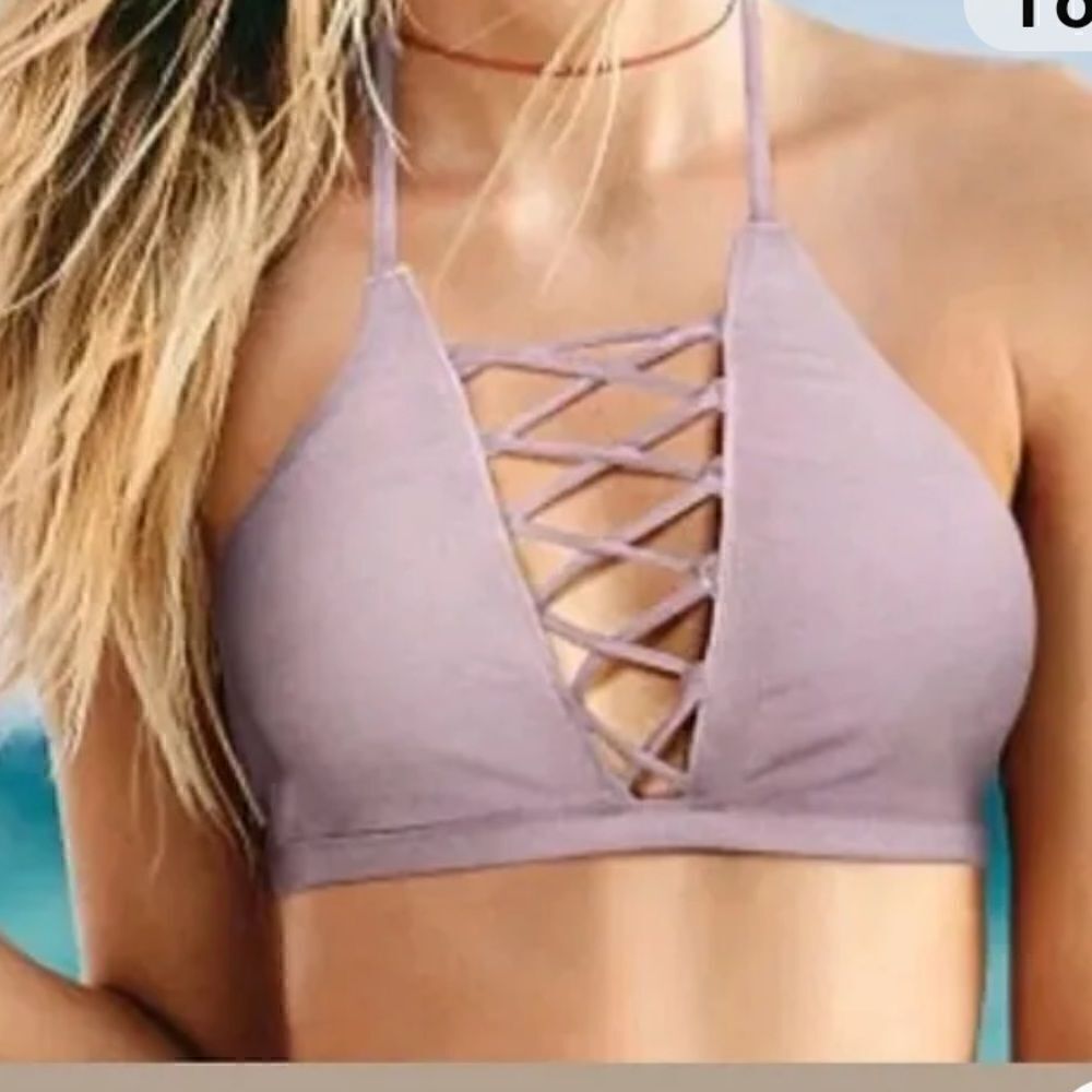 PINK Victoria’s Secret Lilac Mauve Lace Up Bikini Swim Top XS